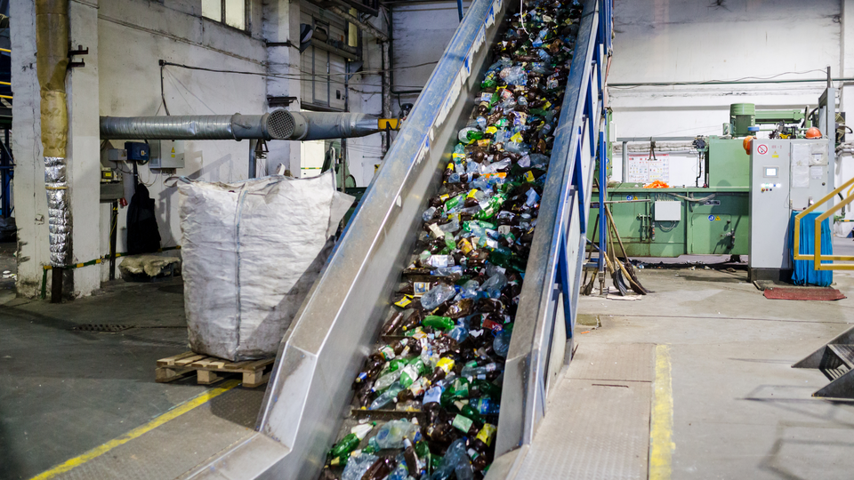 production line for the processing of plastic waste in the factory